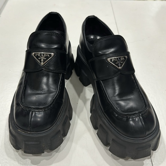 Prada Shoes - Prada. Brushed leather monolith loafers. Black. 38.5